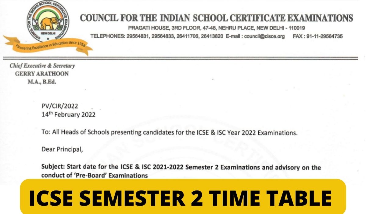 ICSE Semester 2 Time Table 2022