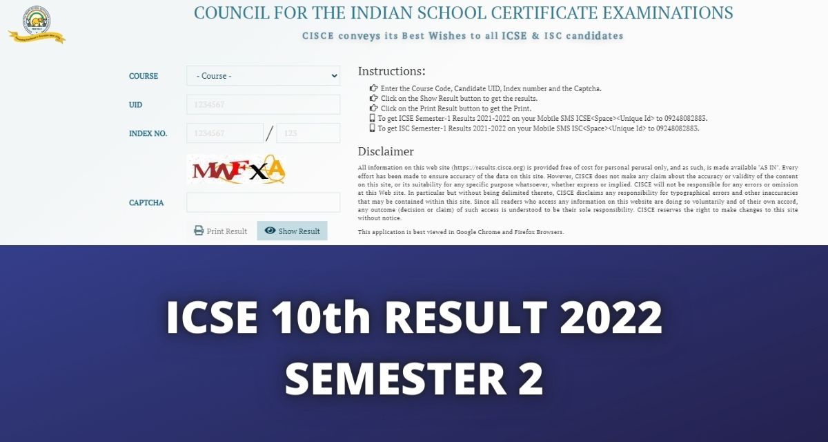 ICSE 10th Result 2022 Semester 2 