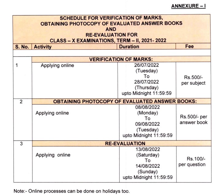 CBSE 10th Revaluation form 2022