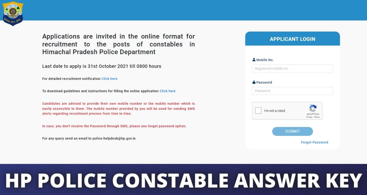 HP Police Constable Answer Key 2022