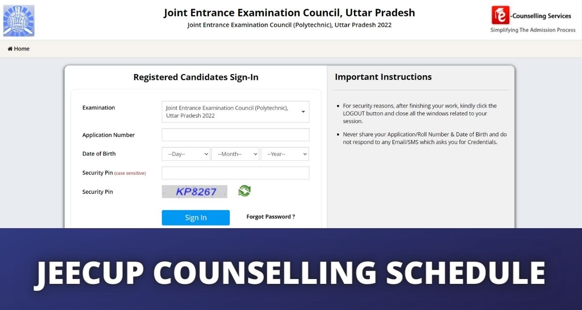 JEECUP Counselling Schedule 2022