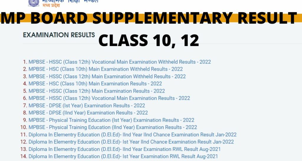 MP Board Supplementary Result 2022 10th, 12th