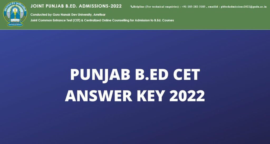 Punjab B.Ed CET Answer Key 2022