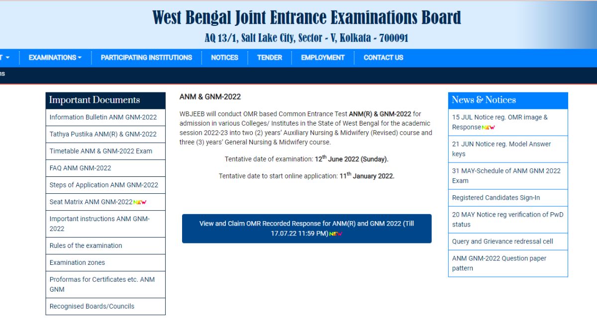 WBJEE ANM GNM Result 2022